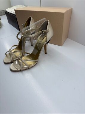 Prada Champagne Satin T-Strap Heels